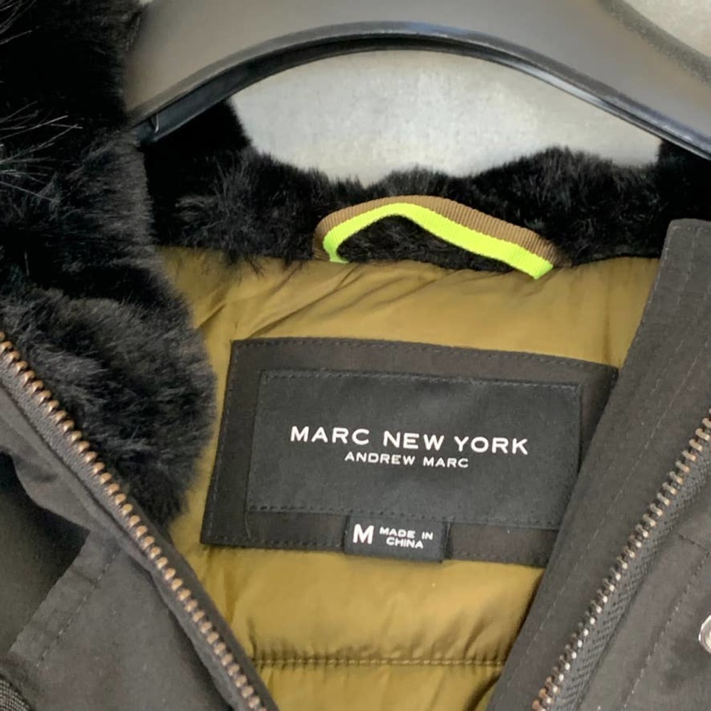 Marc New York By Andrew Marc Women's Black Faux-Fur-Trim Carina Parka jacket SZM - Picture 8 of 11